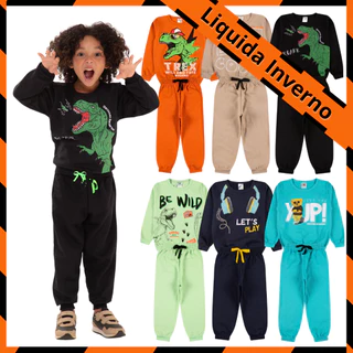 Kit Sortido 6 Peças de Roupas Masculino Infantil Inverno – 3 blusas casacos + 3 calças de 1 ao 10 – Kit 3 Conjuntos Moletom Infantil Menino Inverno com Calça e Casaco Bebê