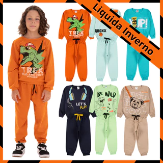 Kit Sortido 10 Peças de Roupas Masculino Infantil Inverno – 5 blusas casacos + 5 calças de 1 ao 10 – Promoção – Kit 5 Conjuntos Moletom Infantil Menino Inverno com Calça e Casaco Bebe Barato
