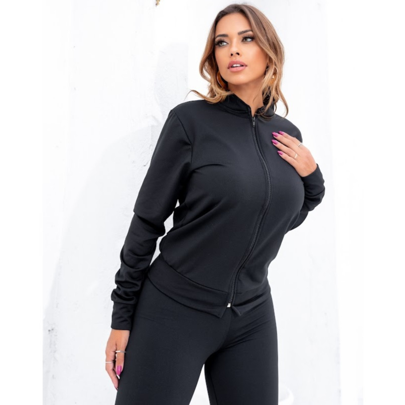 Jaqueta Feminina Suplex Flanelado Academia Preto Inverno Feminino