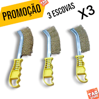kIT 3 Escovas de Aço com Cabo de Plástico Ideal para Remoção de Ferrugem e Sujeira Panelas superfice