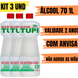 Kit 3 Álcool 70 1L Desinfetante Bactericida Antisseptico Germicida