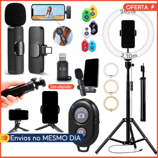 Kit Ringlinght Iluminador LED Bluetooth Microfone Lapela iPhone Android Ring Ligth