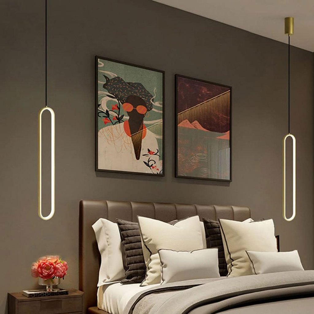 Luminária Moderna Pendente Dourado Minimalist quarto de Cabeceira Pendurada oval Cristal -18 w