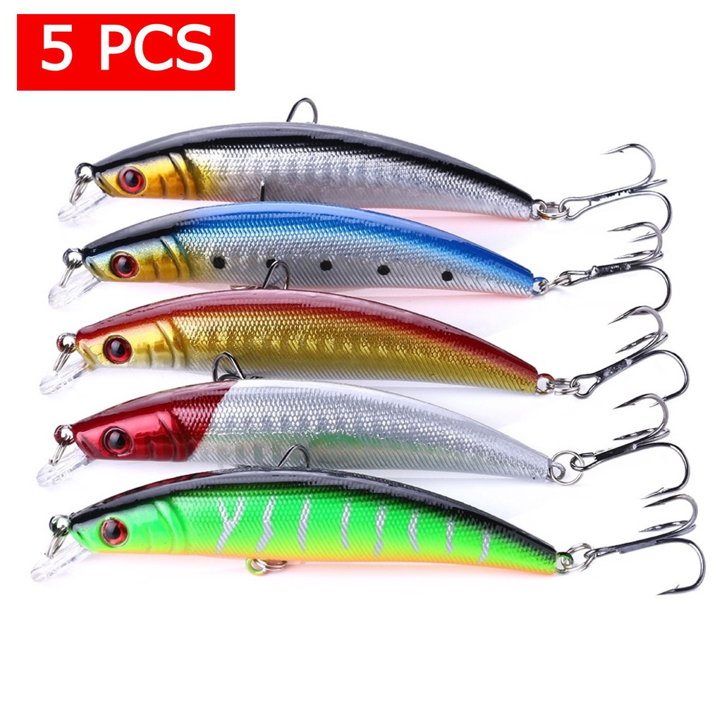 Kit 5 Isca De Pesca 9,5cm/8g Dura Popper Com 2 anzol e Olhos simulados em 3D