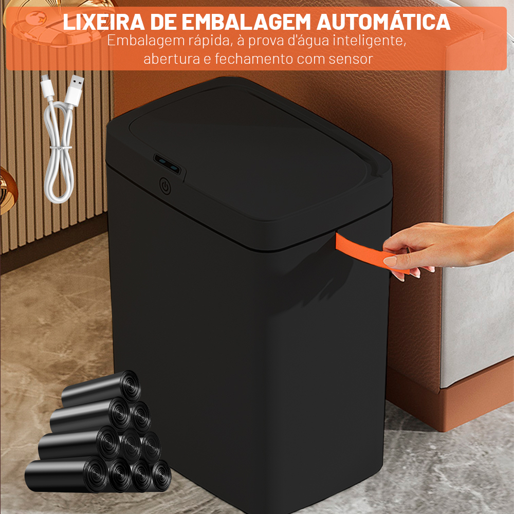 Lixeira inteligente com sensor automático 15L para banheiro cozinha+150sacos de lixo reforçados