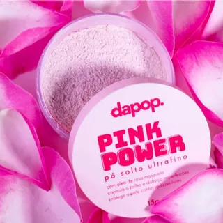 Pó solto ultrafino Dapop - pink power pó solto com óleo de rosa mosqueta