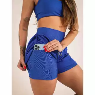 Short Duplo De Corrida Fitness Beach Tennis Dryfit Suplex Com Bolso Interno
