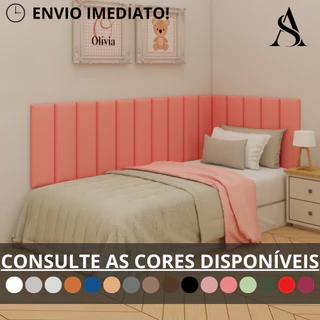 Kit 15 Cabeceira Estofada Completa Adesiva em Modulos 20x45 para Cama de Solteiro em L