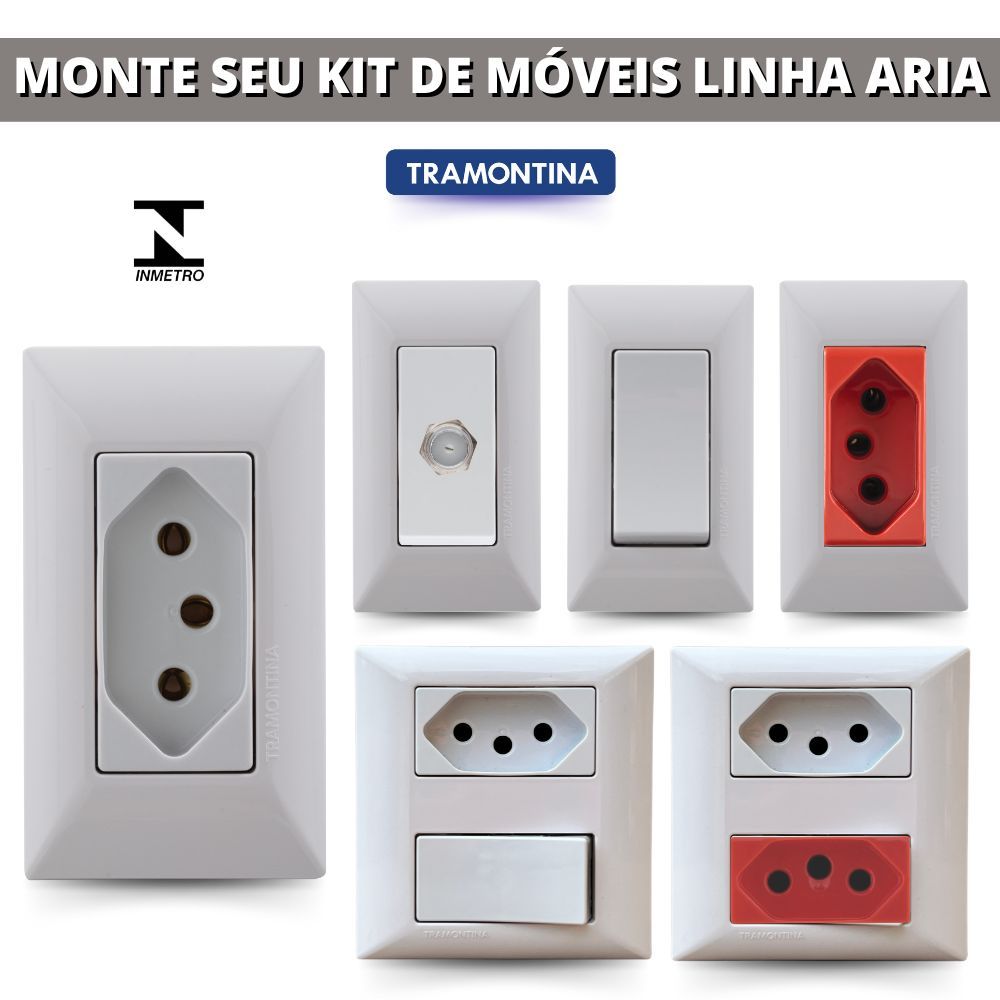 CONJUNTO TOMADA E INTERRUPTORES PARA EMBUTIR EM MOVEIS PLANEJADOS LINHA ARIA TRAMONTINA