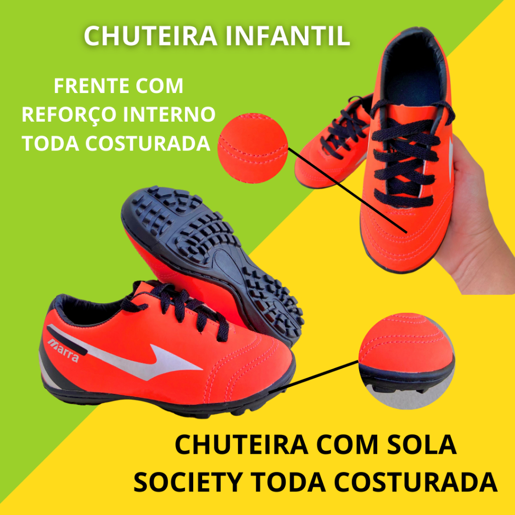 Tênis Chuteira Society INFANTIL - ENVIO IMEDIATO✅ Costurada Super Reforçada Quadra Society Futebol Masculino Feminino