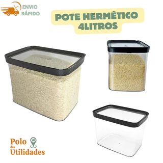 Pote Hermético Para Alimentos Empilhável 4 Litros Para Arroz Ração Grãos Mantimentos 4000ML