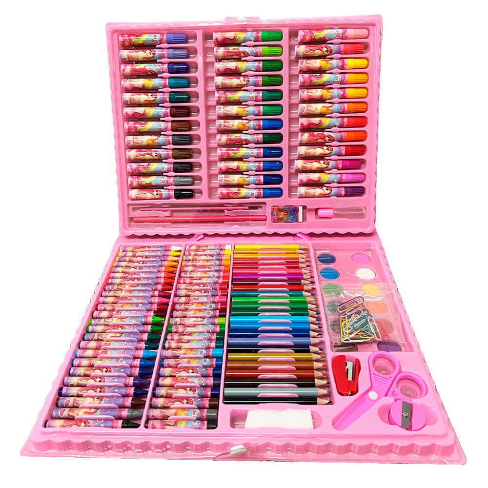 Estojo de Pintura Infantil com Canetinhas, Lápis de Cor e Aquarela Para ...