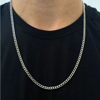 Corrente de cordão masculino 60cm fino aço inoxidável prata grumet