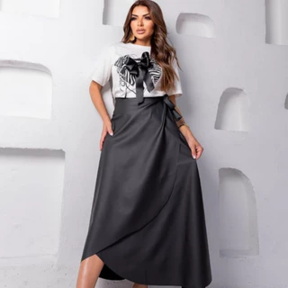 Saia Longa Feminina Envelope Courino Fake Saia Preta Transpassada Feminina