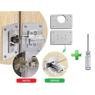 10 Placa De Reparo De Dobradiça Para Armário Porta Cozinha + Chave Philips