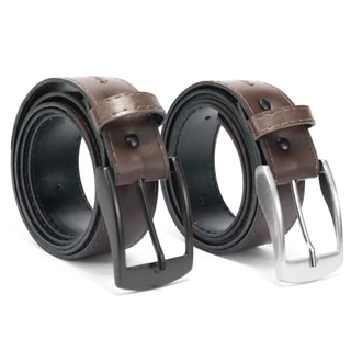 Kit 3 Cintos Masculino Social Marrom Fivela de Metal de Couro Sintético 125cm