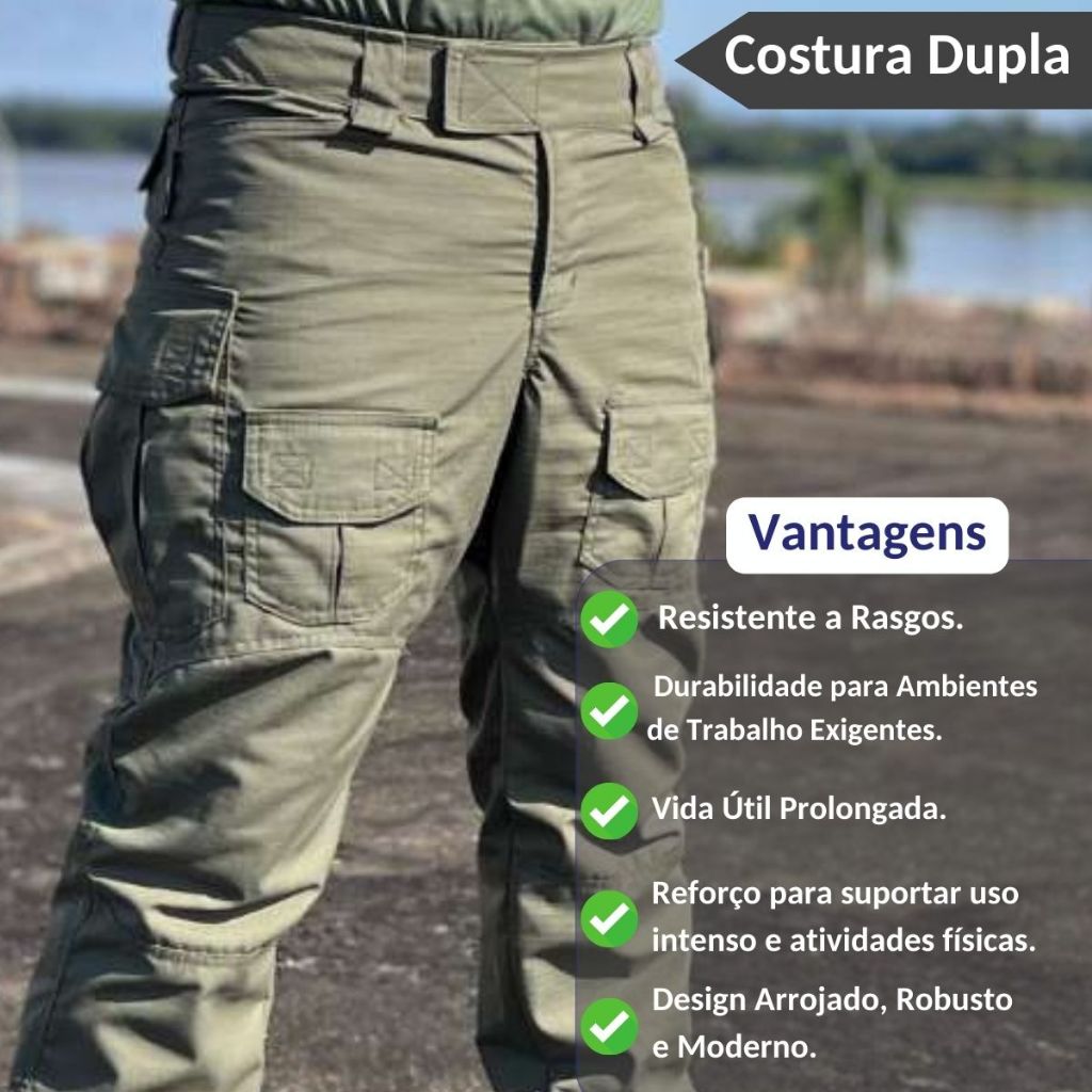 Calça Tática Masculina Operacional Verde Oliva Militar Cargo 8 Bolsos ...
