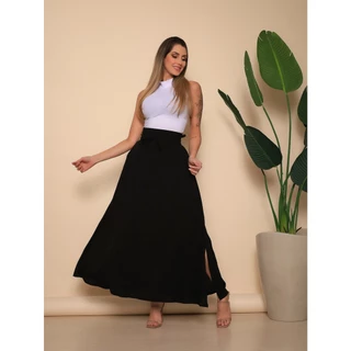 saia longa de viscolinho liso com cos alto e forrado S735