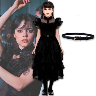 Fantasia Vestido Festa Baile Wandinha Familia Addams Halloween Série