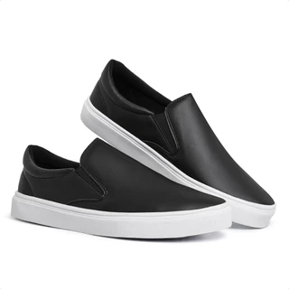 Tênis Slip On Masculino Iate Sapatênis Casual Preto Sem Cadarço Confortável