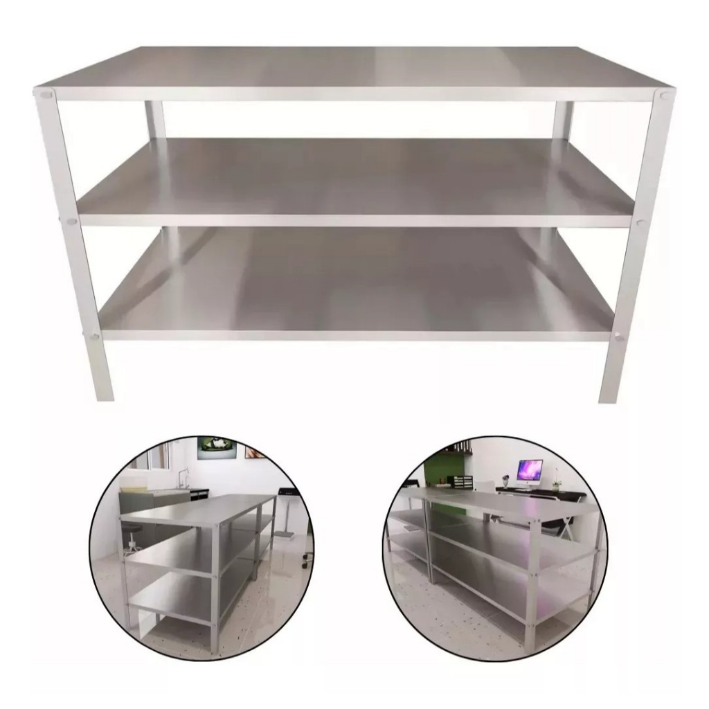 Mesa Inox Bancada 3 Prateleiras Inoxidavel Cozinha Robusta