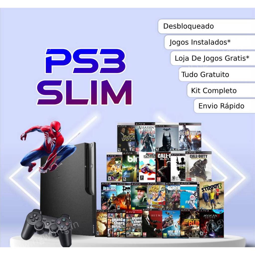 Ps3 Slim + Loja de Games + 1 Controle + Cabos