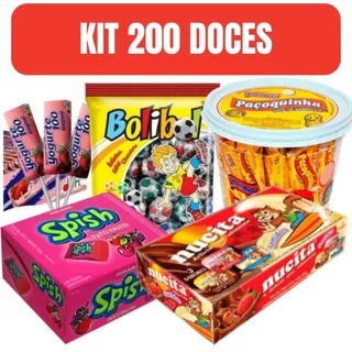 Kit 200 Doces Guloseimas Infantil Sacolinha Surpresa Dia das Crianças Aniversário Docinhos