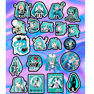 Cartela de Colantes Holográficos Hatsune Miku - Adesivo Sticker Holográfico da Hatsune Miku