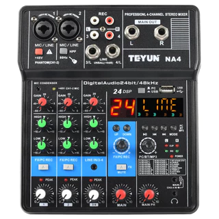 TEYUN Console de mixagem de som portátil profissional de 4 canais Entrada de computador Alimentação de 48v Número do modelo Certificação Origem Mixagem NA4