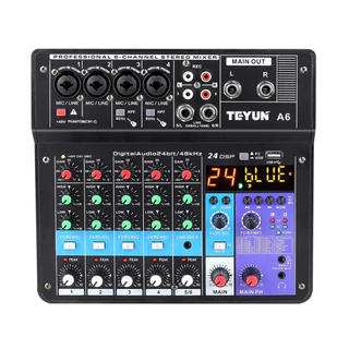 TEYUN 6 Channel Professional Portable Mixer Sound Mixing Console Entrada de computador 48v Power Número do modelo Certificação Origem A6