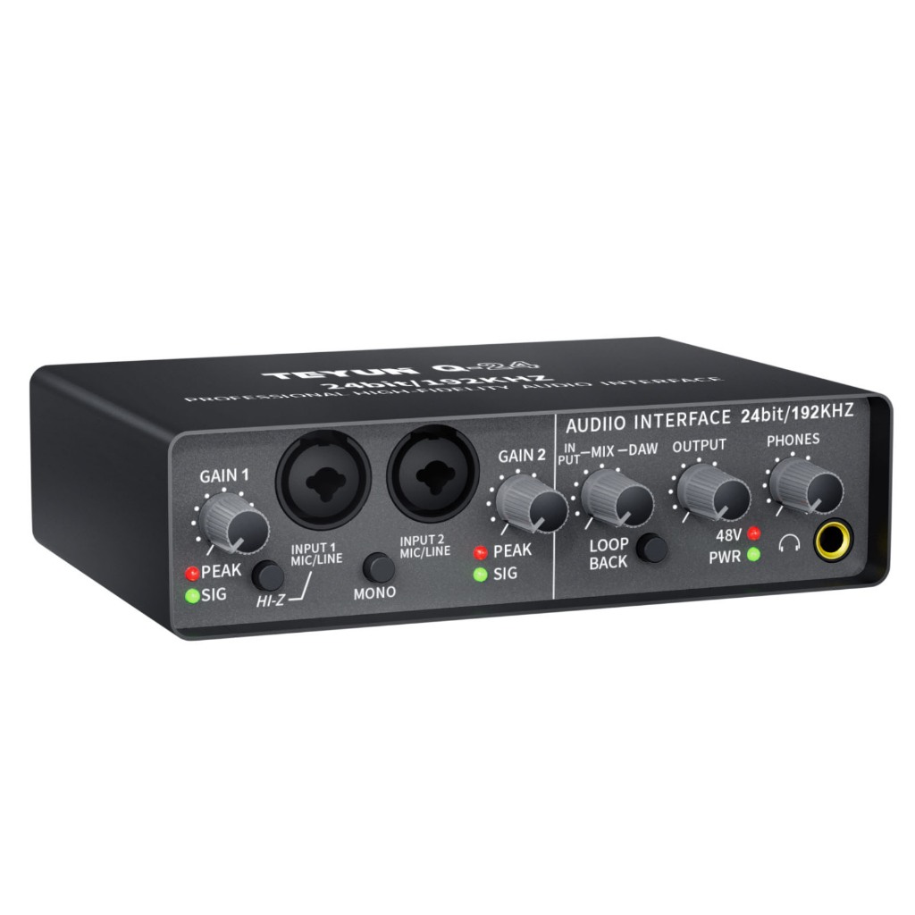 Placa de som de áudio profissional TEYUN Q-24 com monitor de guitarra elétrica para gravação de transmissões ao vivo