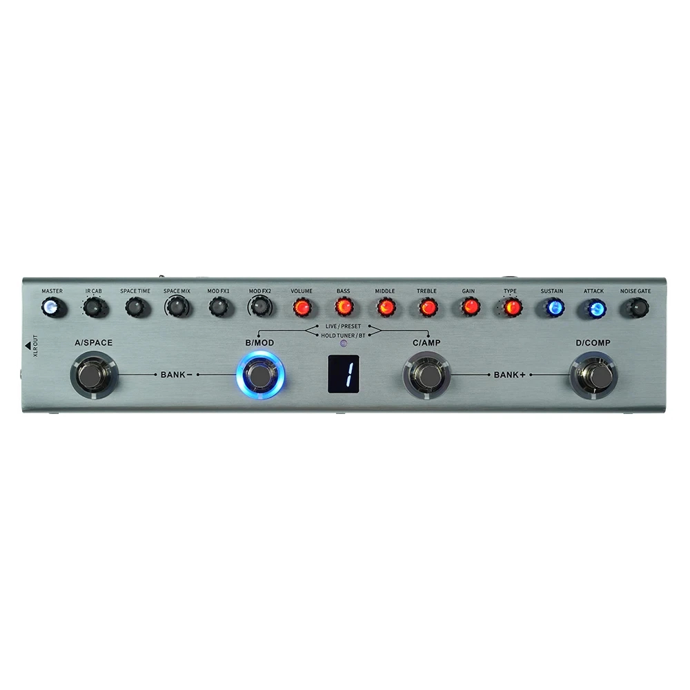 Pedal de baixo multiefeitos recarregável M-VAVE Tank-B 36 predefinições 9 slots de pré-amplificador 8 slots de cabine de infravermelho Modulação/Atraso/Compressão/Reverberação