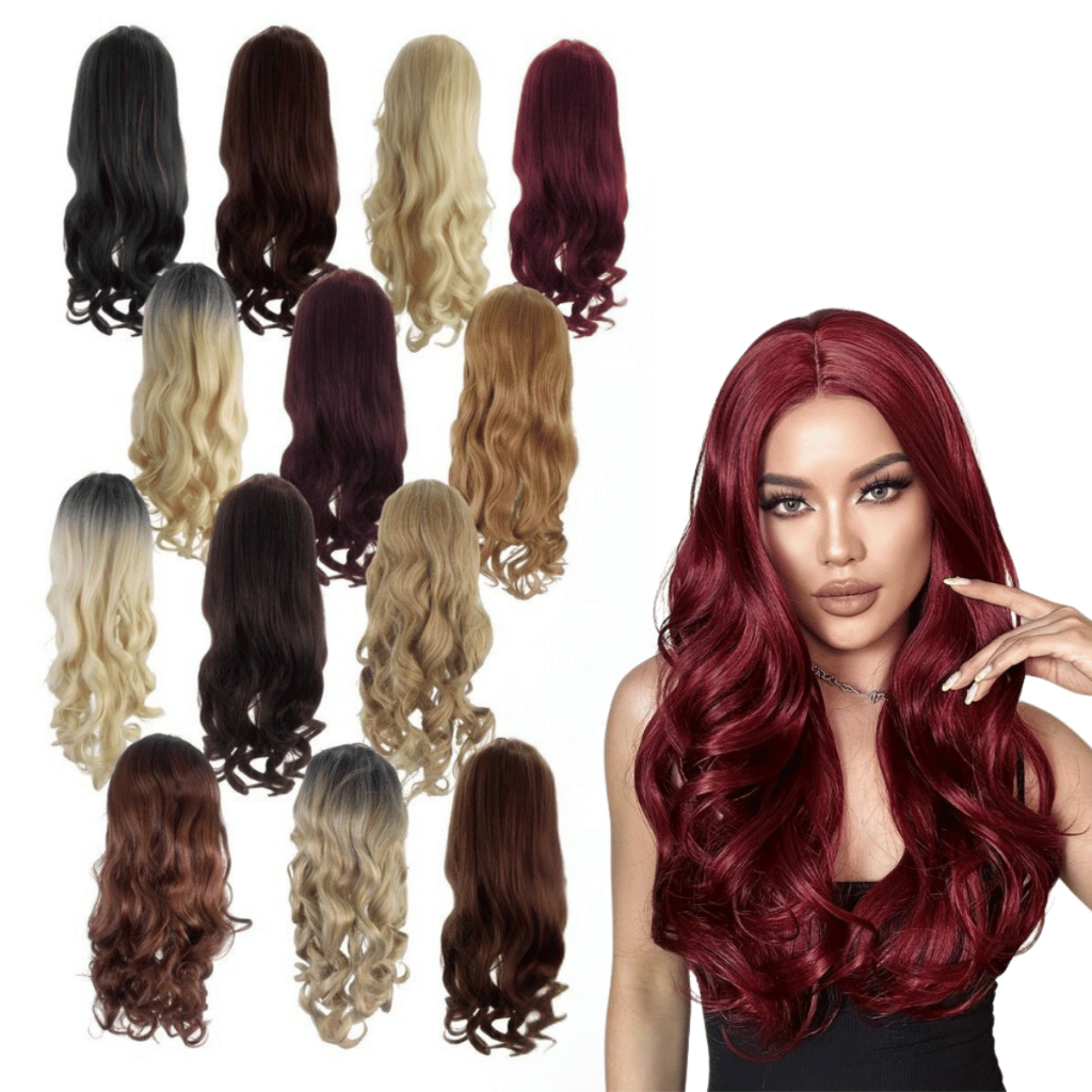 Peruca Liso Ondulada Fibra Orgânica Cabelo Natural Premium Com Franja 65cm