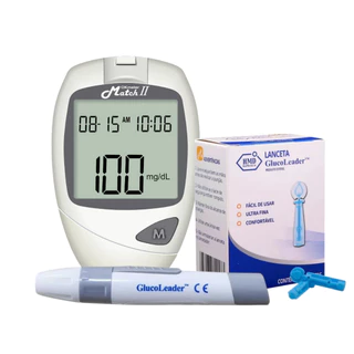 Aparelho Medidor de diabetes Glicose Match II + Lancetas Descartáveis 28G + Caneta Lancetadora