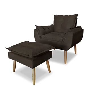 Poltrona mais puff opala para sala recpção quarto em suede marrom