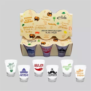 Kit 6 Copos Dose Acrílico Tequila Shot Cachaça Boteco Presente dia dos pais 50ml personalizados Aloha