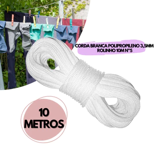 Corda Branca Polipropileno 3,5mm Resistente Para Varal De Teto Quintal Apartamento Rolinho 10m Nº5