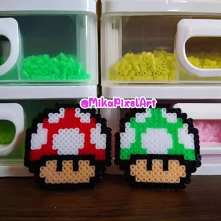 Chaveiro / Colar / ímã KIT Cogumelos do Super Mario em Pixel Art