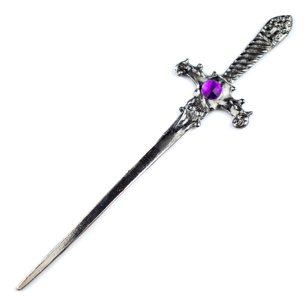 Athame em Metal Prata Envelhecido 15 cm Pedra Lilas