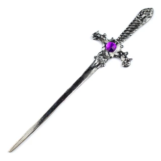 Athame em Metal Prata Envelhecido 15 cm Pedra Lilas