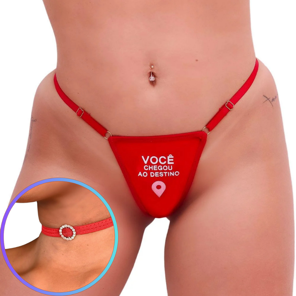 Calcinha Fio Dental Fetiche Vermelha Frases + Gargantilha Tallyta