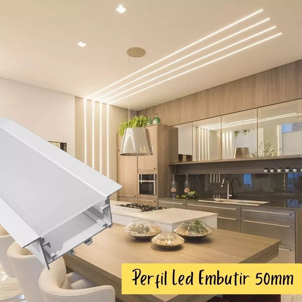 Perfil Para Fita Led Embutido Largo 50mm Branco Com 1metro