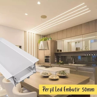 Perfil Para Fita Led Embutido Largo 50mm Branco Com 1metro