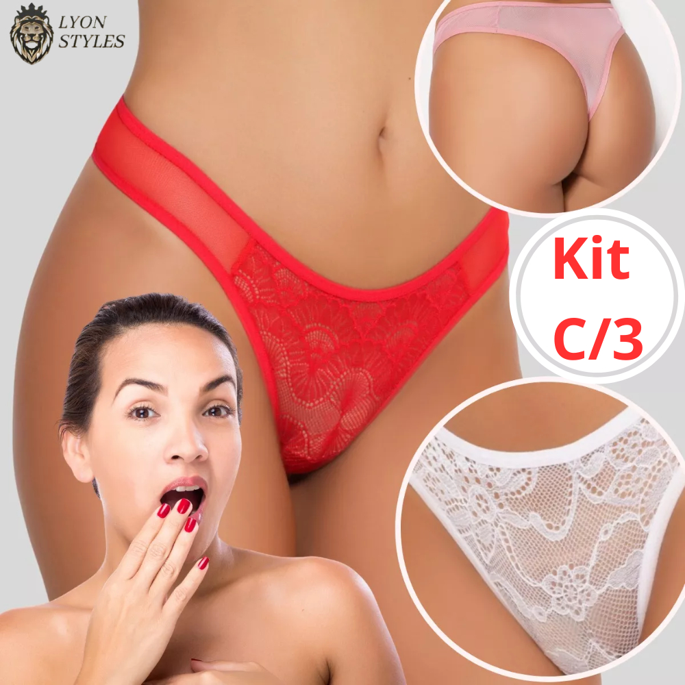 Calcinha Fio Dental Transparente Em Renda Sexy Luxo