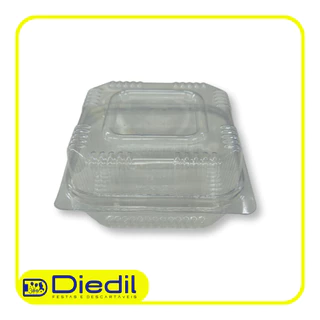Embalagem Plástica quadrada para Salada e Bolo no Pote com Tampa Articulada - 200ml -caixa com 100 unidades