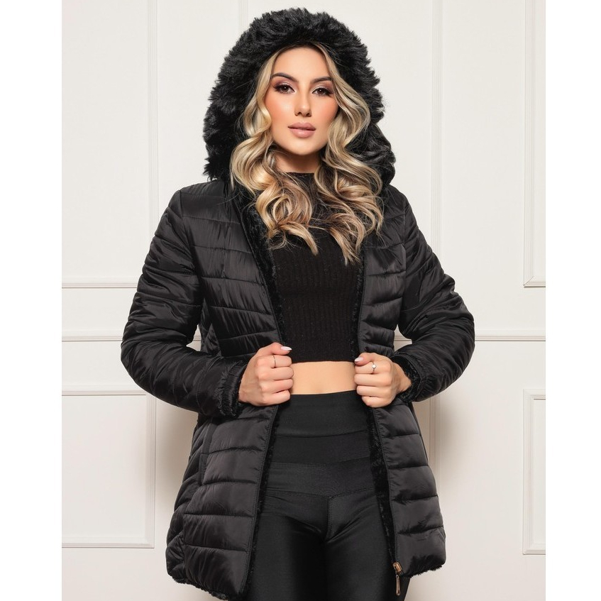 Blusa de Frio Feminina Jaqueta Forrada Bobojaco Peluciado Por Dentro ...