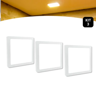 Kit 3 Painel Plafon Led Sobrepor 25w Quadrado Luz Branco Quente