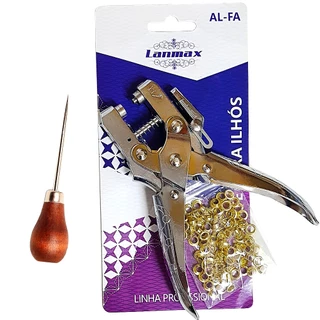 Alicate aplicar ilhós 2 em 1 profissional fura e aplica + 100 ilhoses + Agulhão
