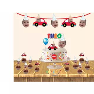Kit 30 toppers para docinhos + 1 topo personalizado com foto + 1 bandeirola com 8 fotos