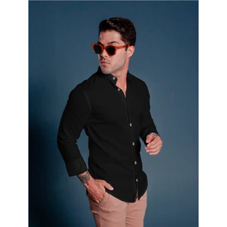 Camisa Social Masculina Manga Longa De Linho Slim Fit Gola Padre - Look Inverno